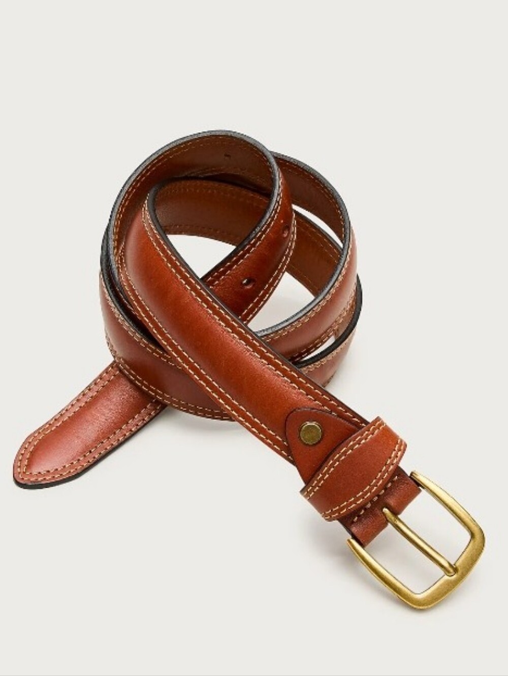 J. Crew Contrast-Stitch Leather Belt - Burnt Caramel
